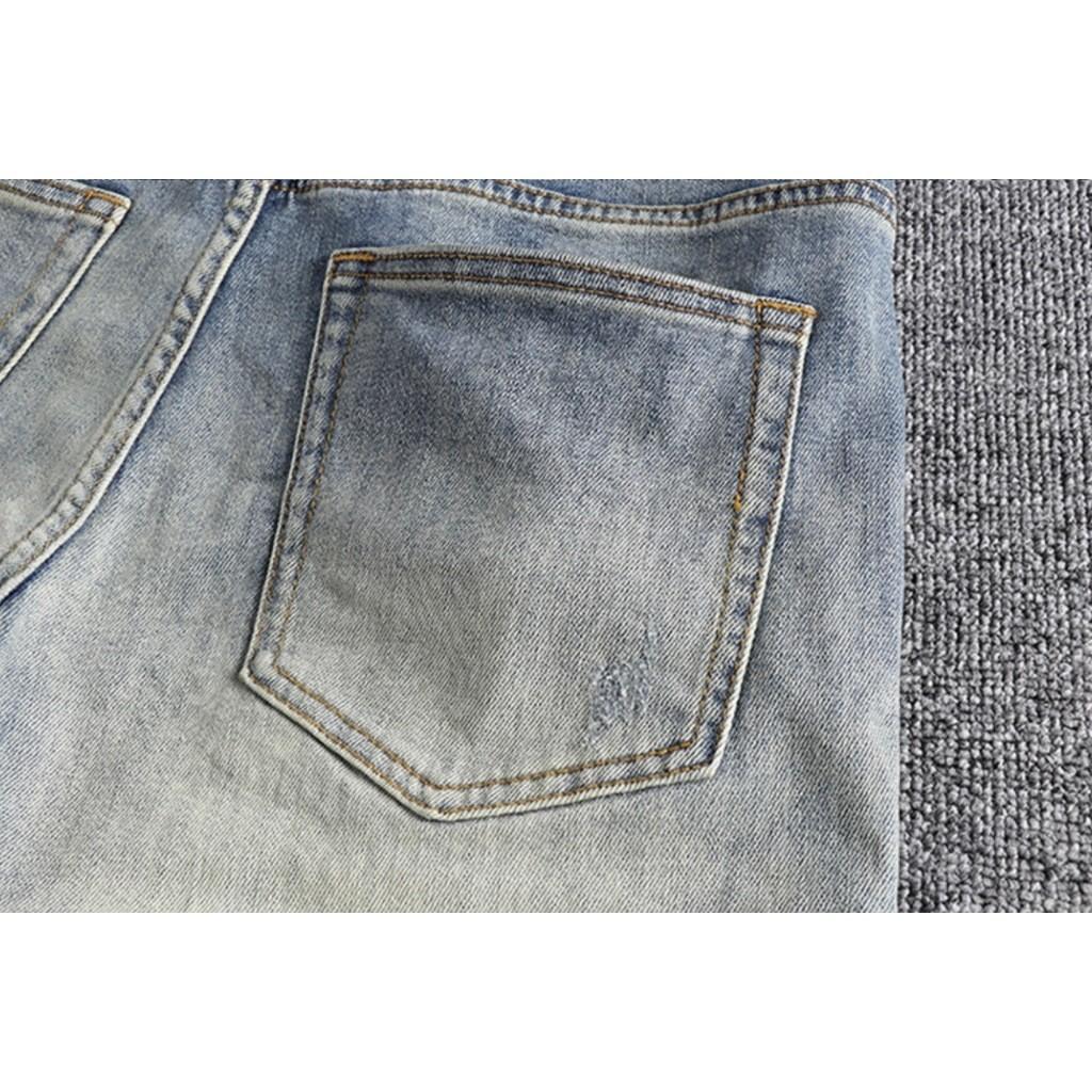 Quần short jean wash bụi phong cách Retro_Vinstage dã ngoại - jean sáng