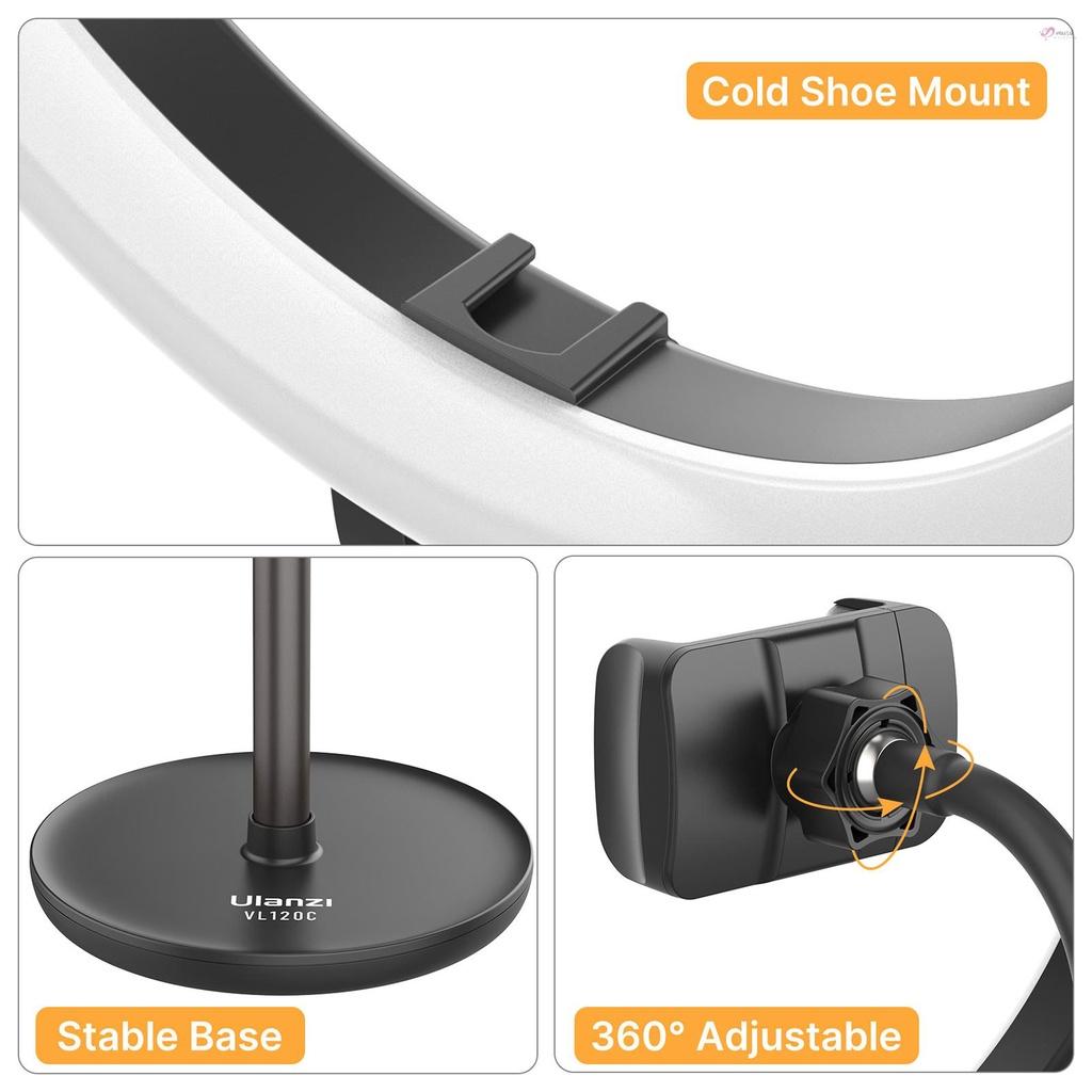 Vòng đèn LED Ulanzi VL120C 3000K-6500K có thể điều chỉnh độ sáng kèm giá đỡ điện thoại hỗ trợ trang điểm quay video