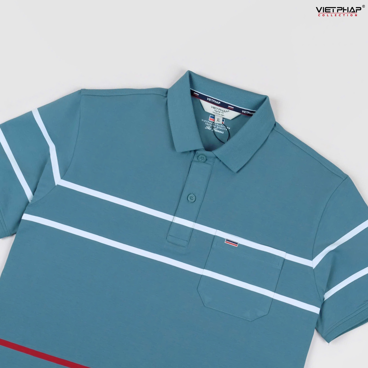 Áo Polo Nam VIỆT PHÁP Form Luxury - Thun 4 Chiều Sọc Có Túi , lịch lãm, sang trọng 2226