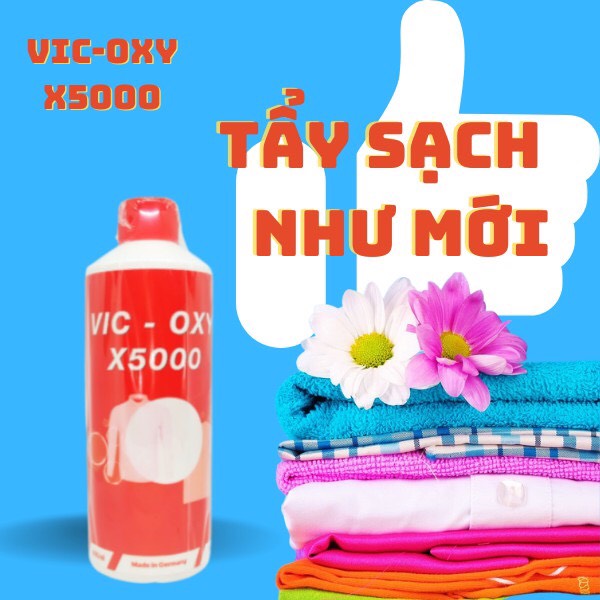 Dung dịch Tẩy trắng quần áo cao cấp X5000 Plus - Tẩy được cả các loại quần áo màu, không gây hại da tay, khử sạch mùi hôi khó chịu, Diệt khuẩn nấm mốc.