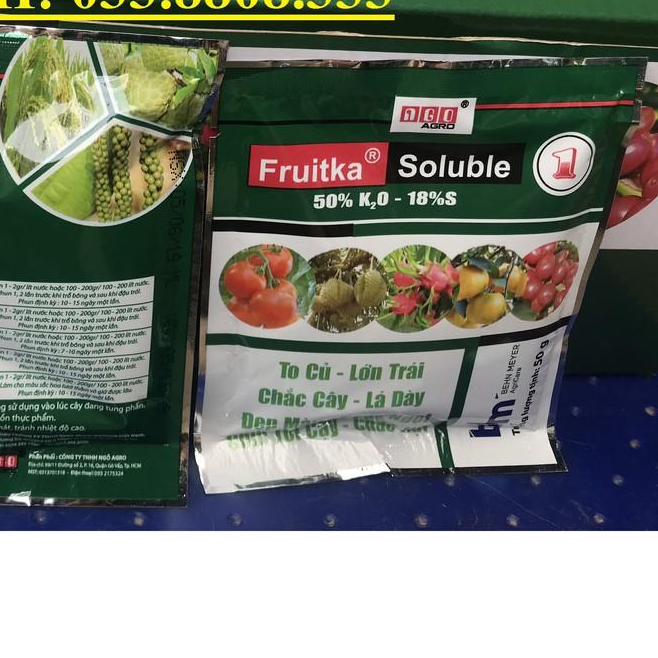 3 gói Kali Trắng - Phân Bón Fruitka 50%Kali - 50g- chống Rụng trái,to củ,lớn trái,ngọt quả