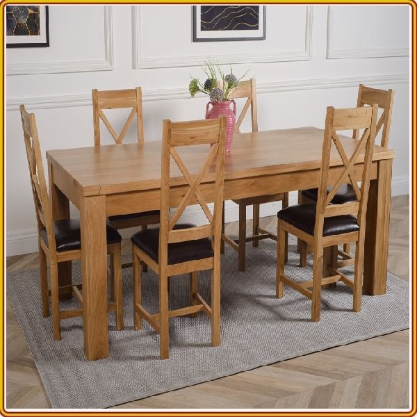 Bộ bàn ăn Rustic Oak bàn 1m6, kèm 6 ghế juno sofa