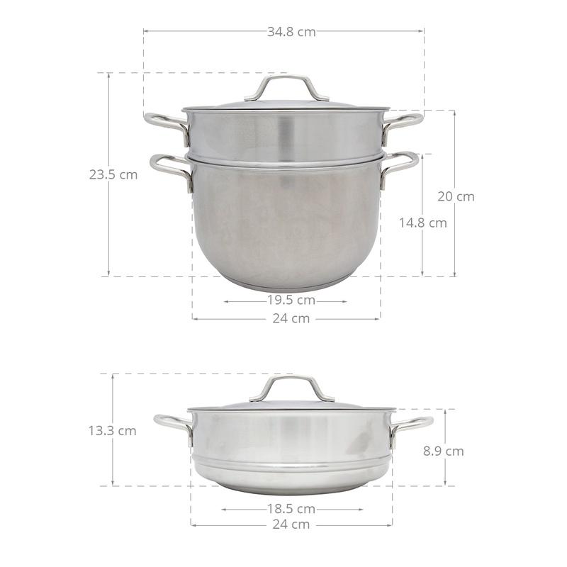Nồi hấp inox 2 tầng FIRE STAR 3 đáy nắp kính dùng bếp từ - Bộ nồi xửng hấp