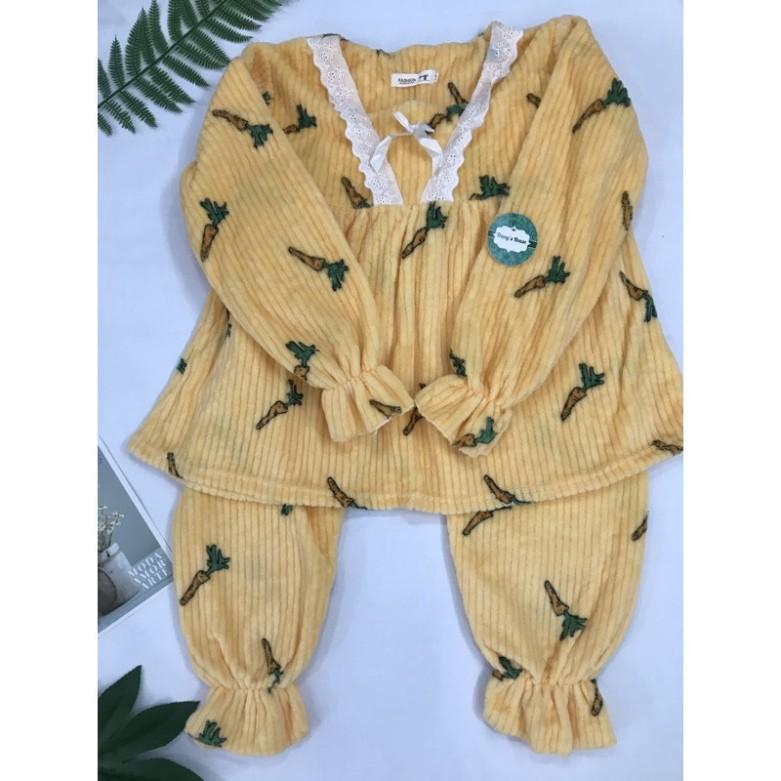 Đồ Ngủ Tay Dài Thu Đông- Đồ Bộ Pijama Chất Liệu Nhung Tăm Cho Nữ Hàng Cao Cấp Xuất Hàn MSP446