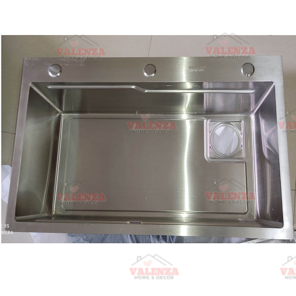 Chậu rửa chén bát 1 hố lớn inox sus304 75x46cm Valenza dày 3li kèm khay inox, bộ xả to thoát nhanh ngăn mùi