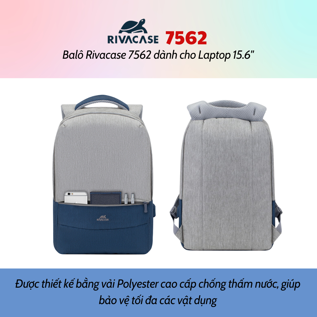 Balô Rivacase 7562 Để Vừa Laptop 15.6&quot; - Bảo Hành 24 Tháng - Hàng Chính Hãng