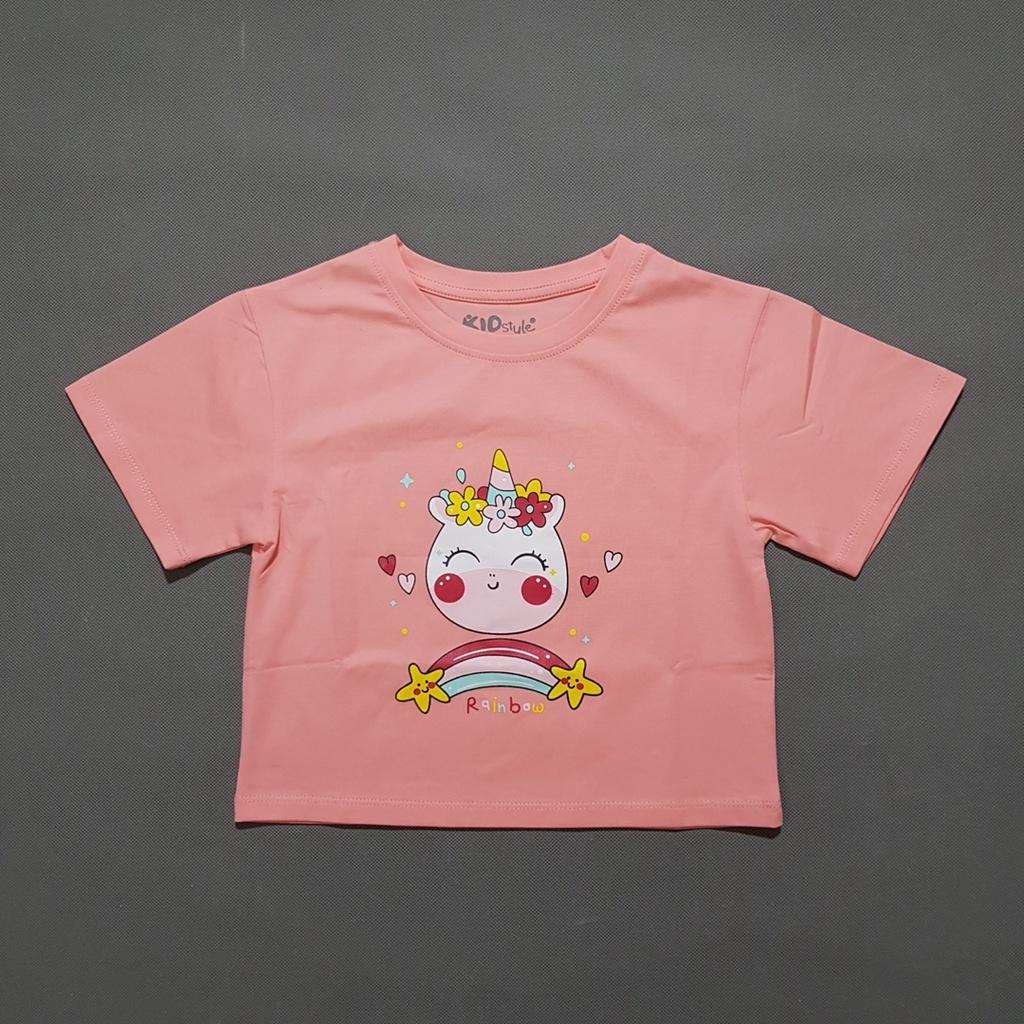 Áo thun cotton form croptop in ngựa unicorn cầu vồng bé 14-45kg