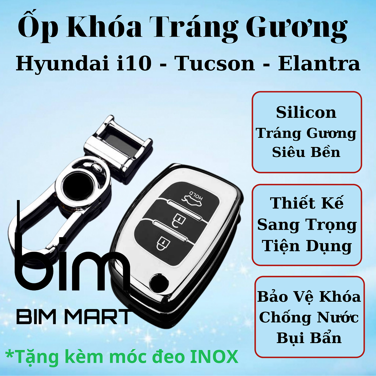 Ốp Chìa Khóa Silicon Tráng Gương Dành Cho Xe Hyundai Grand i10, Tucson, Elantra - Kèm móc treo