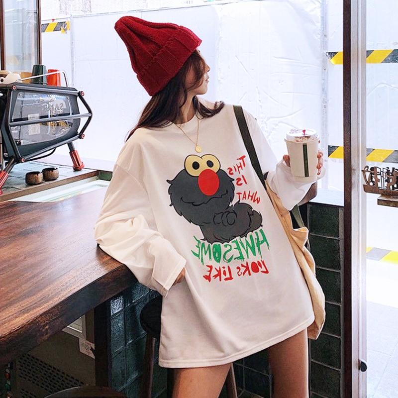 Áo thun nữ tay dài dáng rộng in hình ngộ nghĩnh