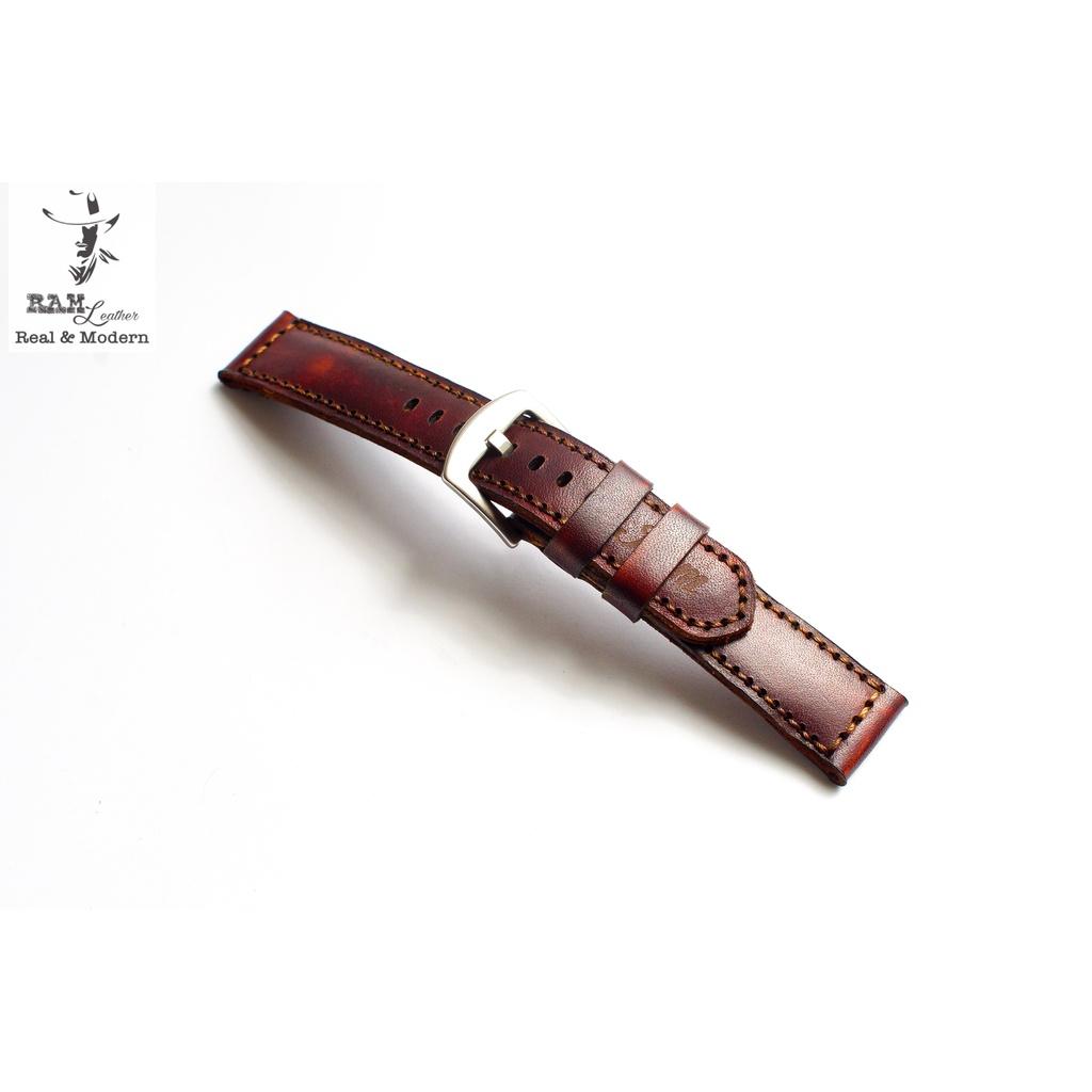 Dây đồng hồ da bò vegtan ý nhuộm thủ công bền chắc - Ram Classic 1970 mahogany