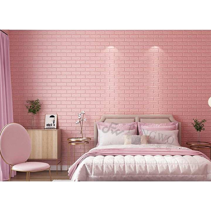 Giấy /Xốp Dán Tường Giả Gạch 3D MÀU HỒNG NHẠT- Giá Rẻ- Đa Dạng Tạo Không Gian Sống Sang Trọng Sach Sẽ-