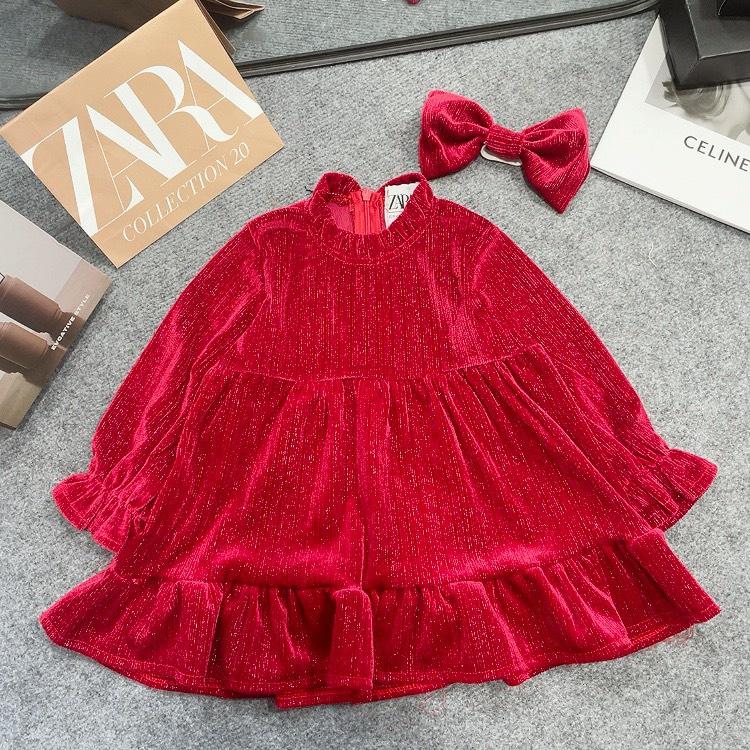 VÁY NHŨ ĐỎ BABYDOLL KÈM NƠ CHO BG