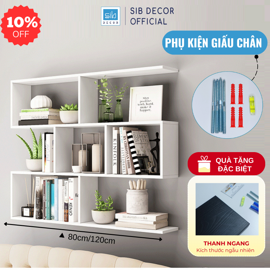 Kệ Sách Gỗ Treo Tường 4 Tầng Đơn Giản Mà Đẹp Sib Decor Nhiều Màu - Trắng - 120 X 82 X 15 Cm