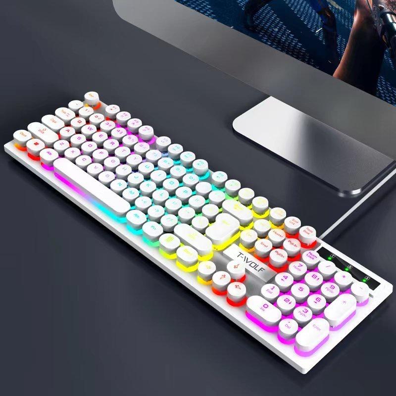 KEYBOARD T-Wolf T80 Giả Cơ Bàn Phím tròn Usb Led ( 3 màu đen- trắng - hồng )