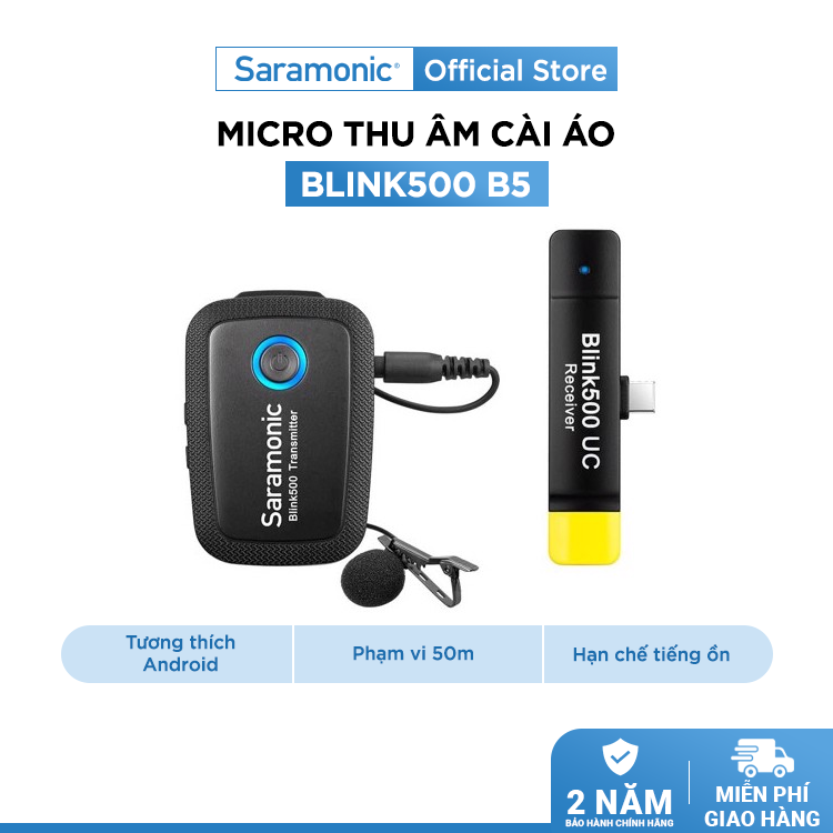 Bộ Micro Thu Âm Không Dây Saramonic Blink500 B5 Cho Điện Thoại Thông Minh &amp; Thiết Bị Hệ Điều Hành Android - Livestream/ Phỏng Vấn/ Quay Video - Hàng Chính Hãng