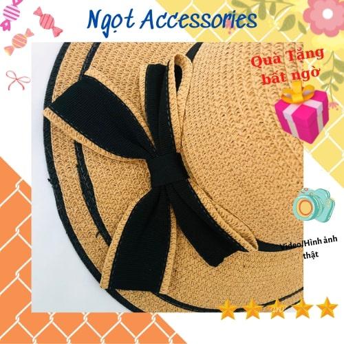 Mũ Cói Rộng Vành Nón Cối Đi Biển Cho Nữ Phối Nơ Ngắn Ngọt Accessories Chống Nắng Mùa Hè