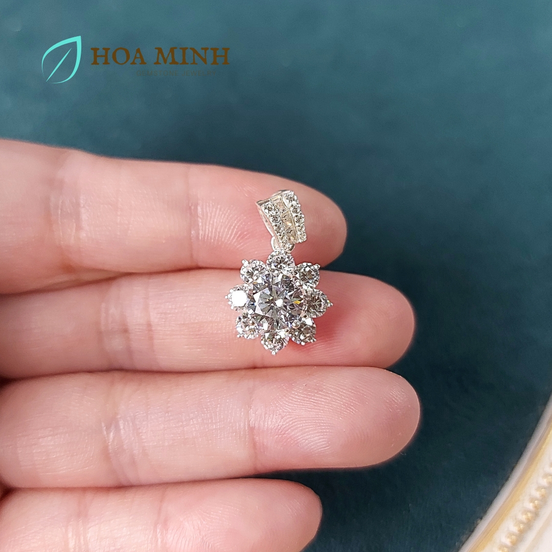 Mặt dây chuyền bạc đính đá hình hoa mai 8 cánh xinh xắn, bạc nguyên chất