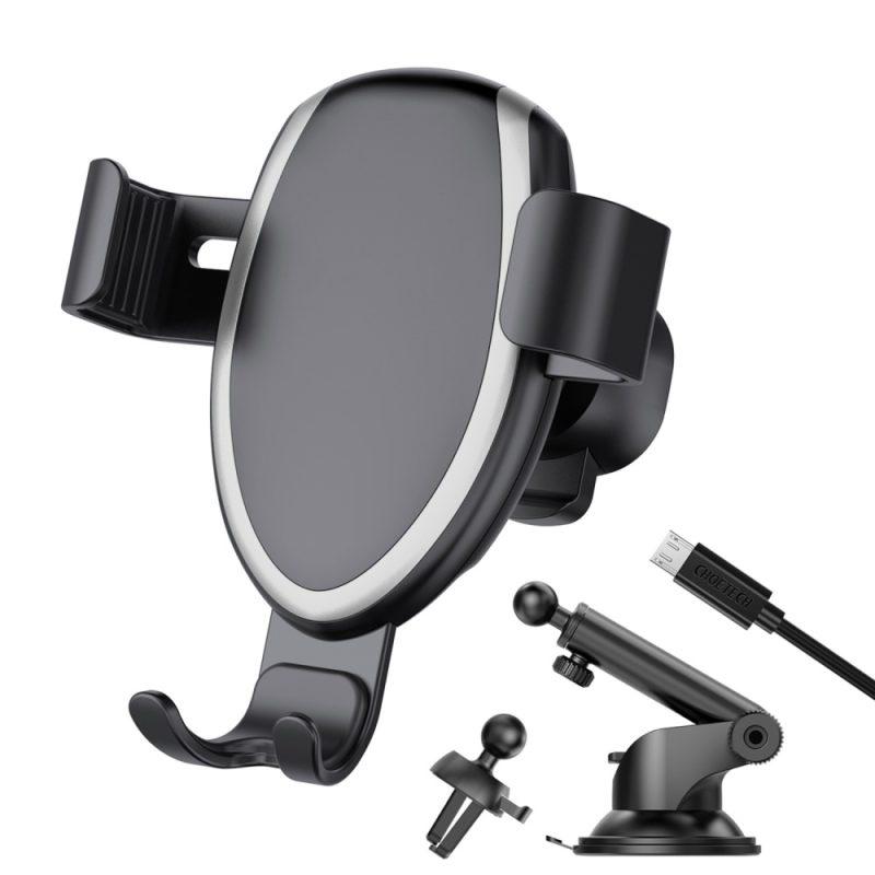 Bộ giá đỡ điện thoại tích hợp sạc không dây Choetech T536 dùng kẹp khe gió hoặc dán taplo trên ô tô