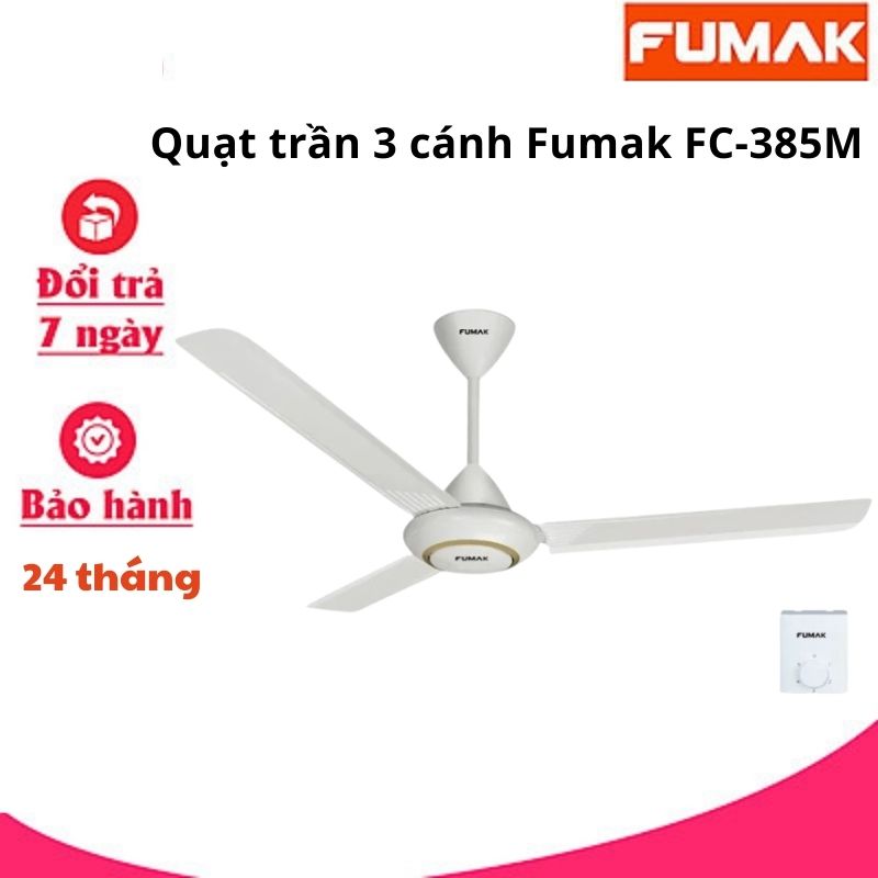 Quạt Trần AC 5 Số Fumak FC-385M 3 Cánh Nhôm, Có Hộp Số, Lõi Đồng Tiết Kiệm Điện - Hàng chính hãng