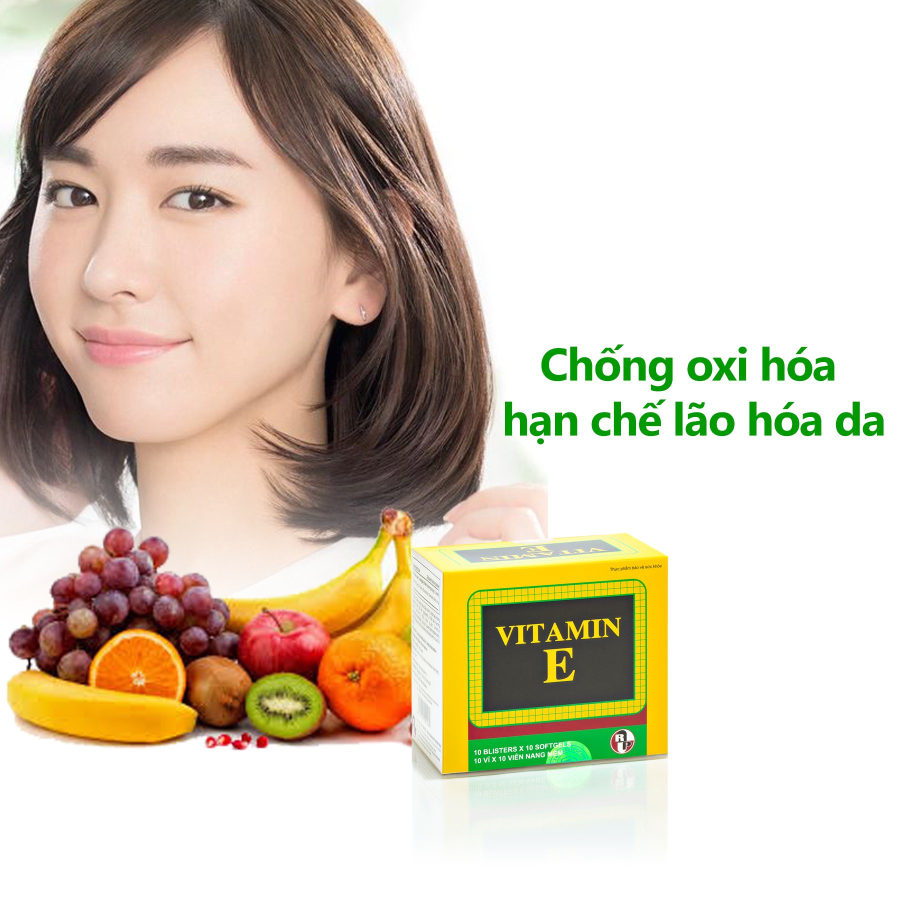 Viên uống TPCN BỔ SUNG VITAMIN E-Giúp chống Oxy hoá,hạn chế lão hoá da và làm đẹp da-hộp 100 viên