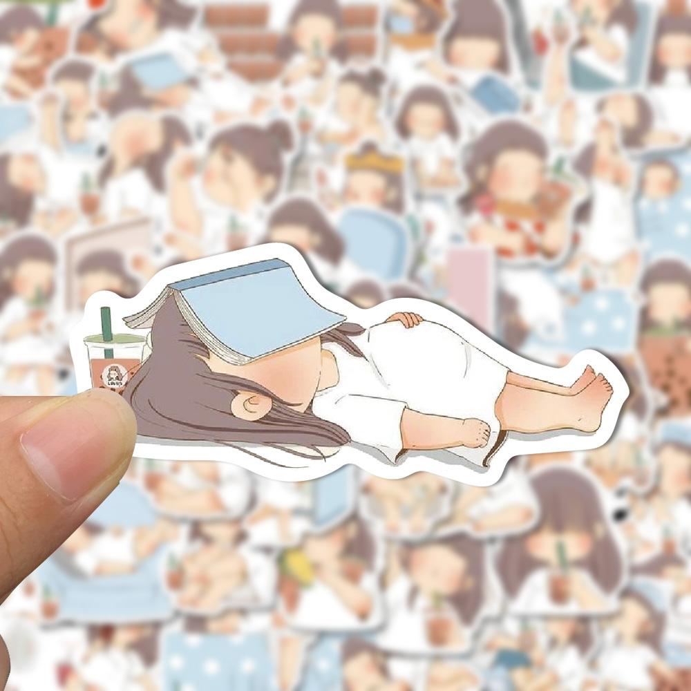 Sticker cô bé trà sữa hoạt hình cute trang trí mũ bảo hiểm, guitar, ukulele, điện thoại, sổ tay, laptop-mẫu S20