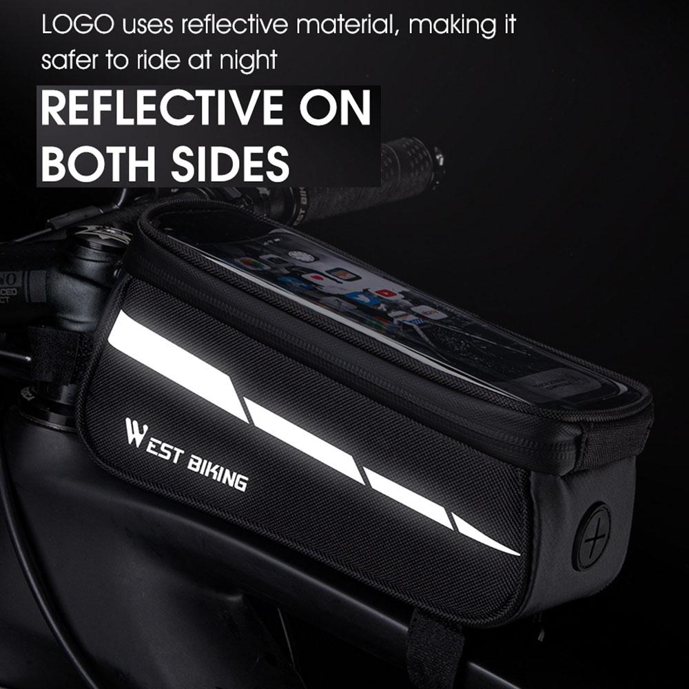 WEST BIKING 1L Bicycle Bag Reflective Bike Frame Fronttube Bag Touchscreen Mobilephone Bag Cycling Bag Road Bike Accessories