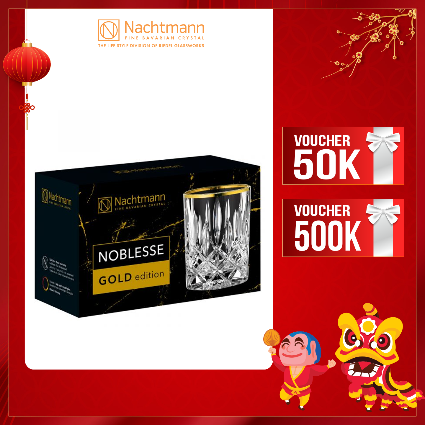 Bộ 2 ly pha lê whisky Nachtmann Noblesse viền màu vàng-Hàng chính hãng 100%