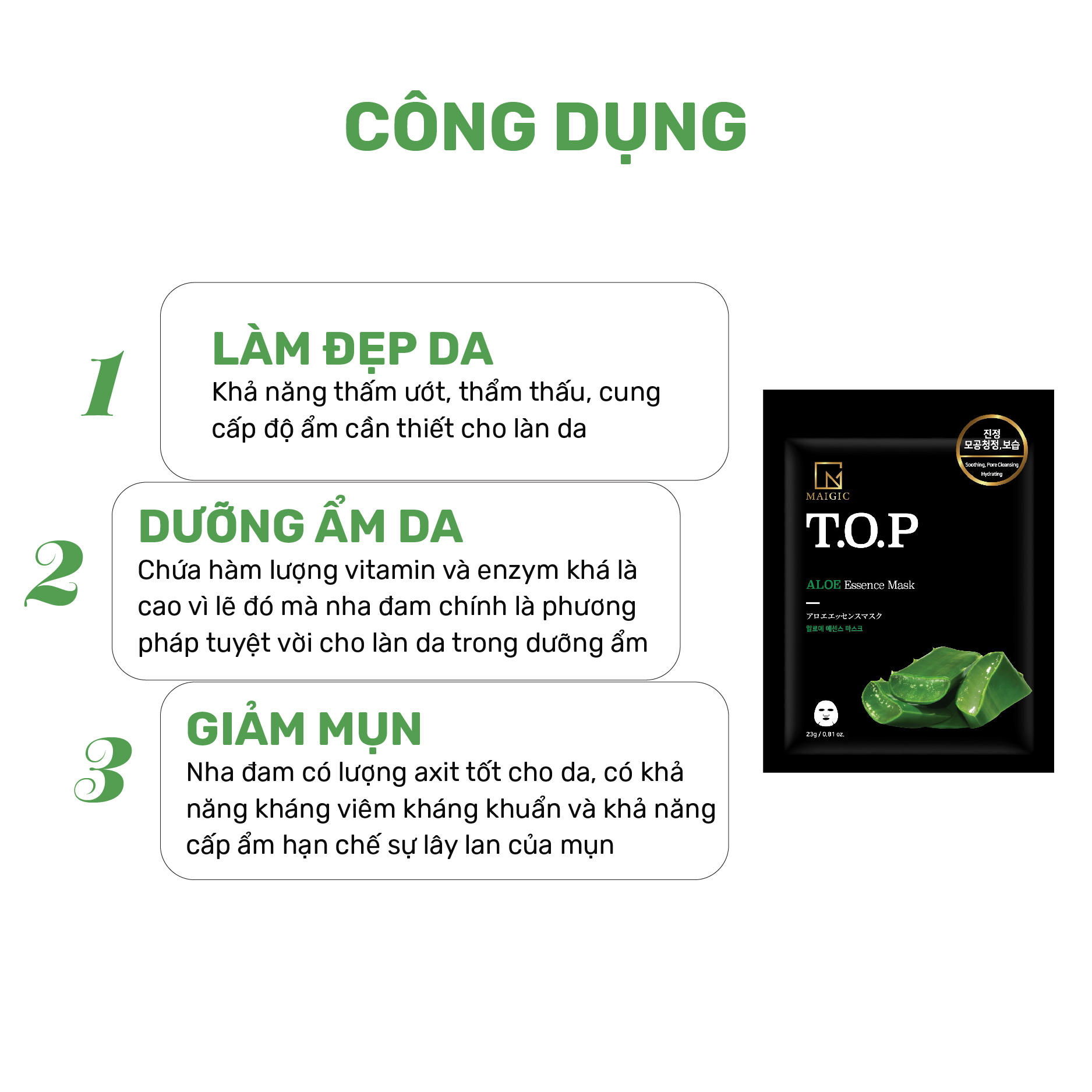 Mặt Nạ Giấy MAIGIC T.O.P Aloe Essence Mask Chiết Xuất Nha Đam 23g