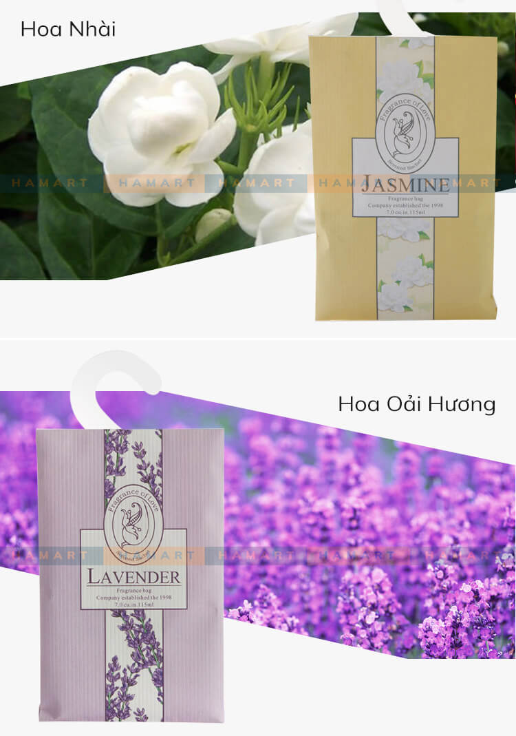 SET 6 Túi Thơm Treo Tủ Quần Áo 6 Mùi Hương Thơm Phòng Tự Nhiên Có Móc Treo Tiện Lợi