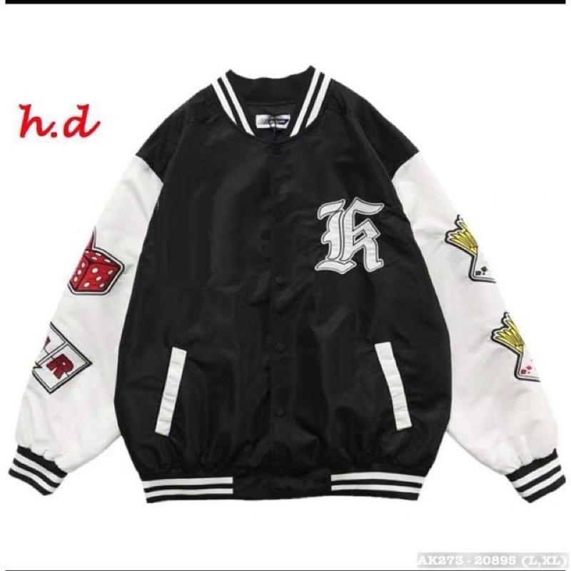 Hình ảnh Áo Khoác Gió Ulzzang Cực Chất Hàng QC Khoác Giơ 2 Lớp Nam Nữ Form Rộng Unisex RAGLAN IN LÁ BÀI