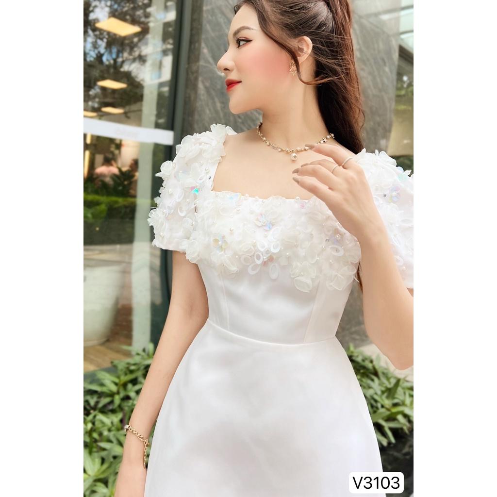 Đầm Thiết Kế V3103 Chất Liệu Vải Tafta Đính Kết Thủ Công - Đầm Dự Tiệc Sang Trọng Đủ Size SMLXL