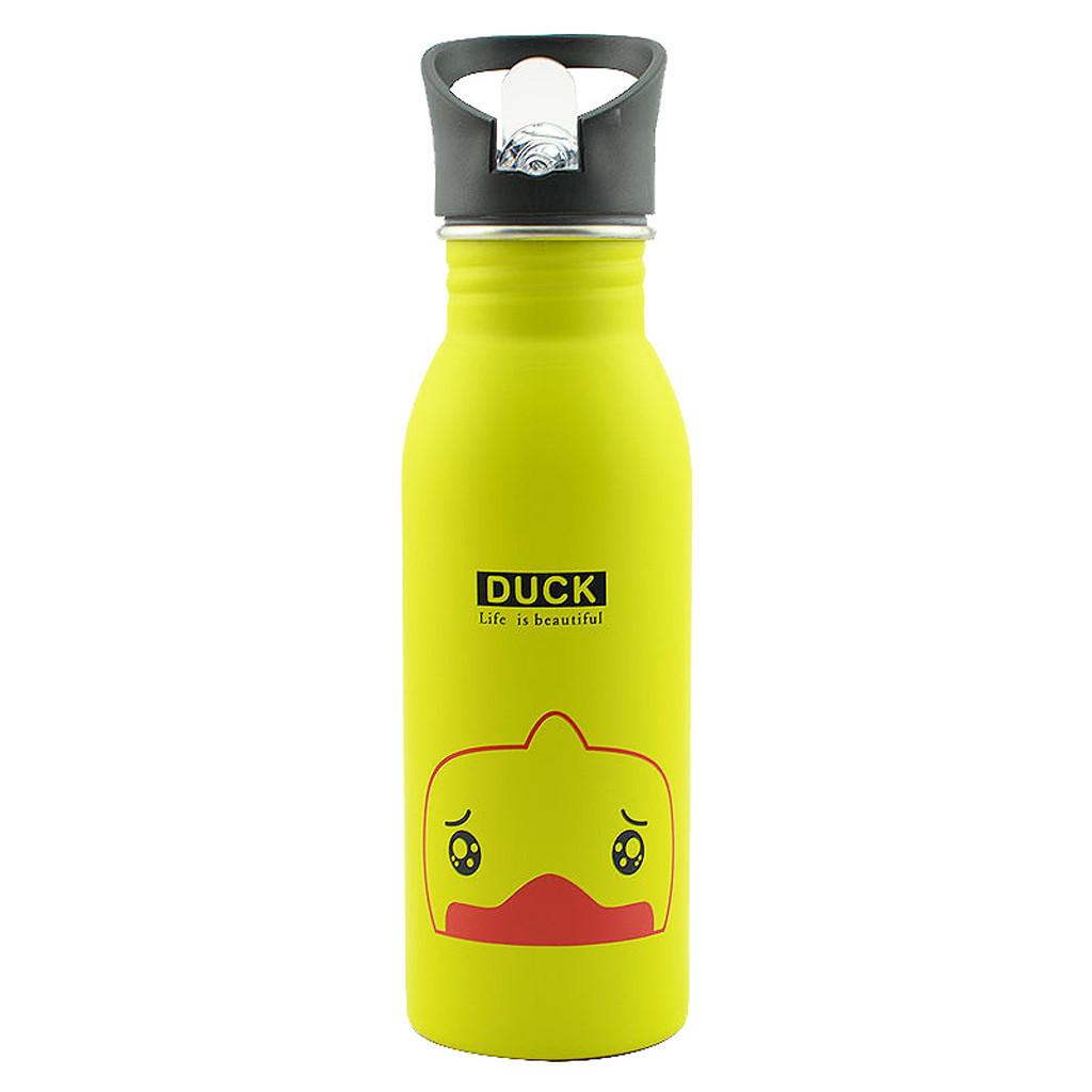Dễ Thương Trẻ Nước Di Động Ngoài Trời Thép Không Gỉ Bình Nước Dễ Thương Họa Tiết Hình Thú Cốc Uống Lạnh Chai Có Ống Hút