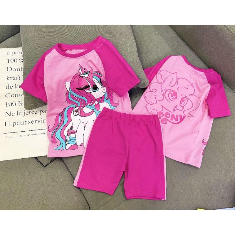 Bộ ngố cotton màu in hình dễ thương bé gái size đại - quần áo trẻ em