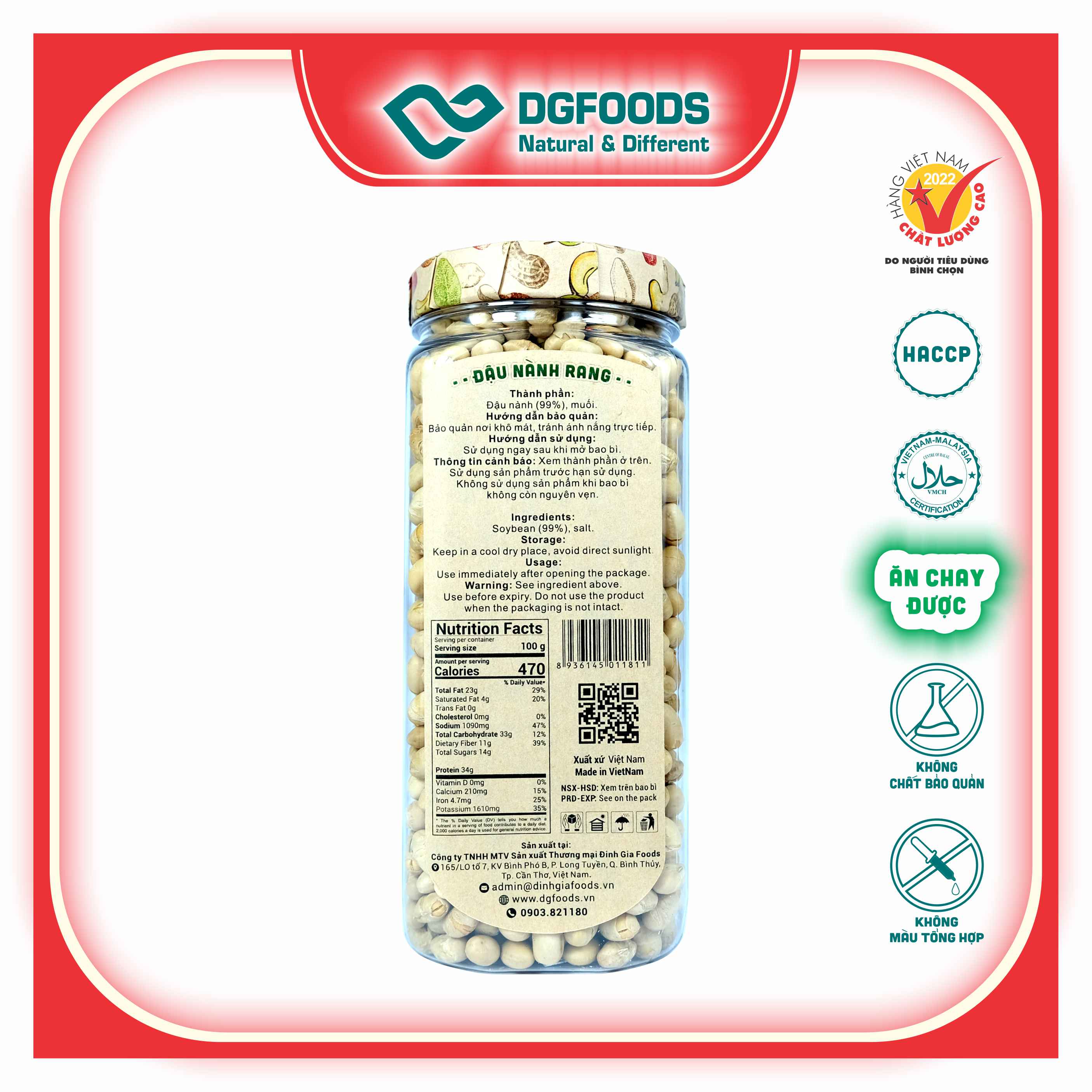 Đậu Nành Rang DGfoods 240g/ Non GMO/ Roasted soybean/ HVNCLC, Haccp, Halal, Ăn chay, Ăn kiêng, Đặc sản Cần Thơ