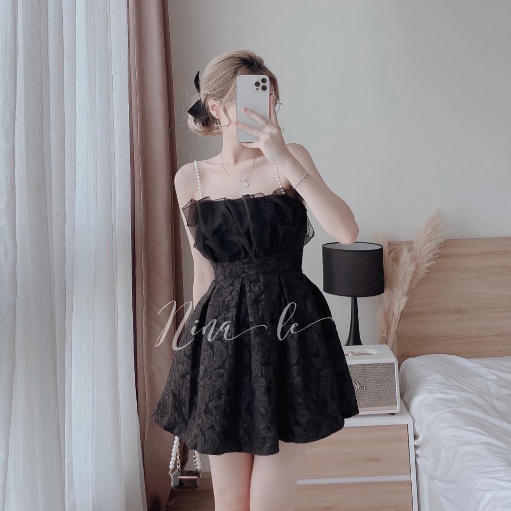 Đầm Gấm Hoa 2 Dây Ngọc Chun Lưng Có Mút Ngực, Váy Gấm Hoa 2 Dây Vải Xốp Dây Ngọc Mút Ngực Sang Chảnh