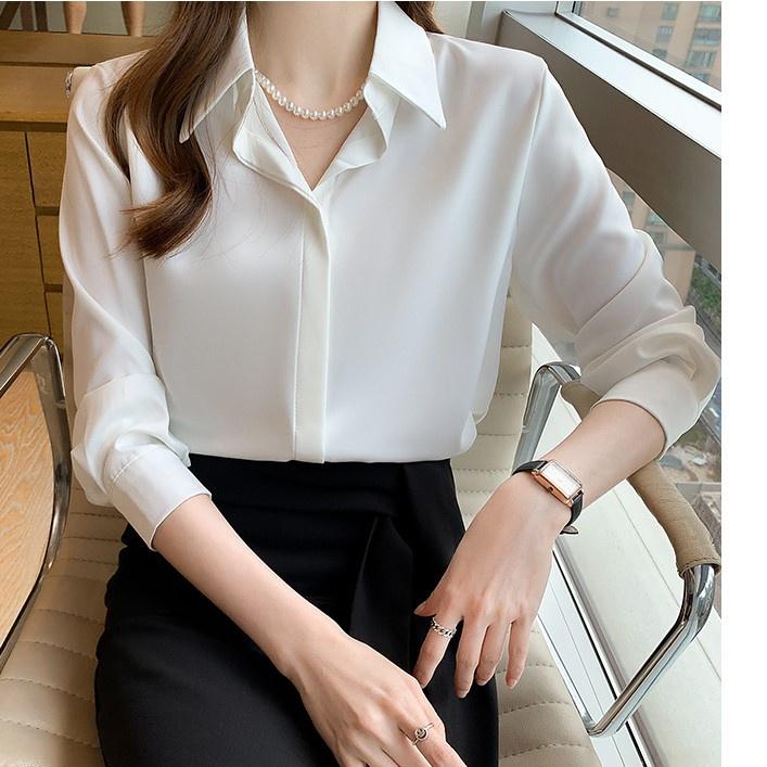 Áo Sơ Mi Nữ Công Sở Màu Trắng Cổ Đức CHIPY Kiểu Hàn Quốc Vintage Ulzzang Form Rộng Dài Tay Đẹp Chất Lụa Cao Cấp A2T