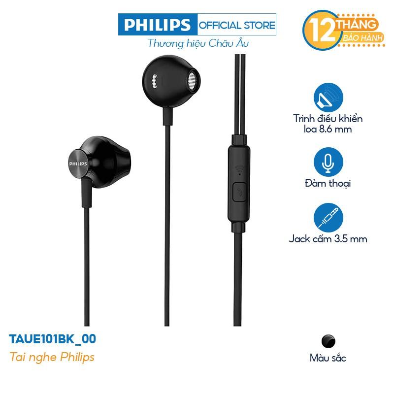 Tai nghe Philips TAUE101BK/00, màu đen, có mic, Chính hãng phân phối