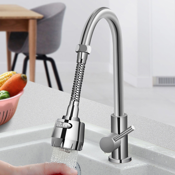 Vòi Rửa Chén Tăng Áp Inox 2 Chế Độ Nước Xoay 360 Độ (Tặng 1 Móc Khóa Dây Da Pu Đính Đá Lấp Lánh Màu Ngẫu Nhiên)