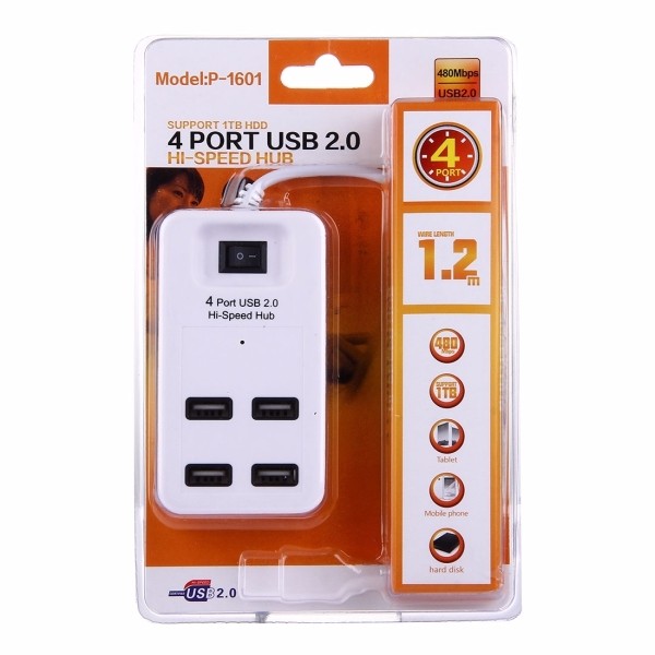 HUB Chia USB 4 Cổng P-1601 - Có Công Tắc ( Màu Ngẫu Nhiên )