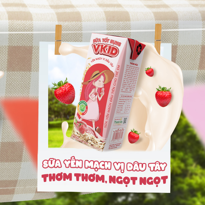 Thùng 48 Hộp Sữa Yến Mạch V-kid VIỆT NGŨ CỐC Vị Dâu Tây 180ml/Hộp