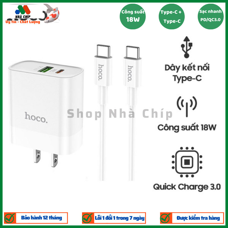 Bộ Củ Sạc Hoco C80 Cáp Sạc Type C - Hỗ Trợ Sạc Nhanh Qc3.0 - Hàng Chính Hãng