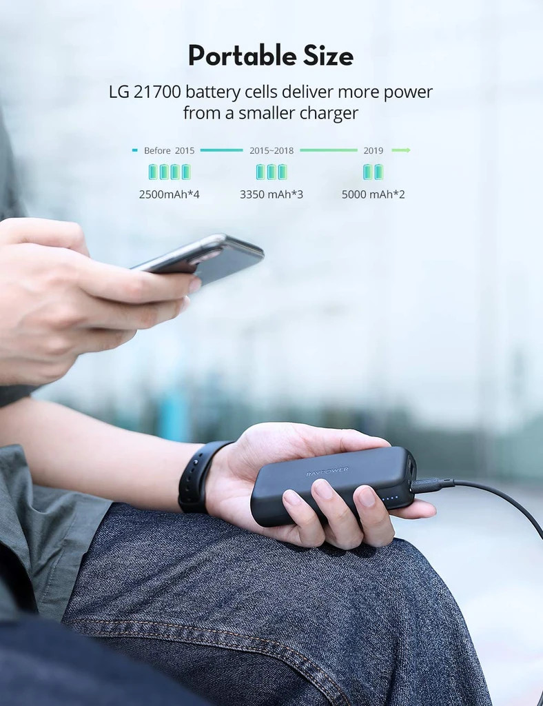 Pin Sạc Dự Phòng Nhỏ Gọn RAVPower 10000mAh Quick Charge 3.0 + PD 20W, In/Out Type-C - RP-PB186 - Hàng Chính Hãng