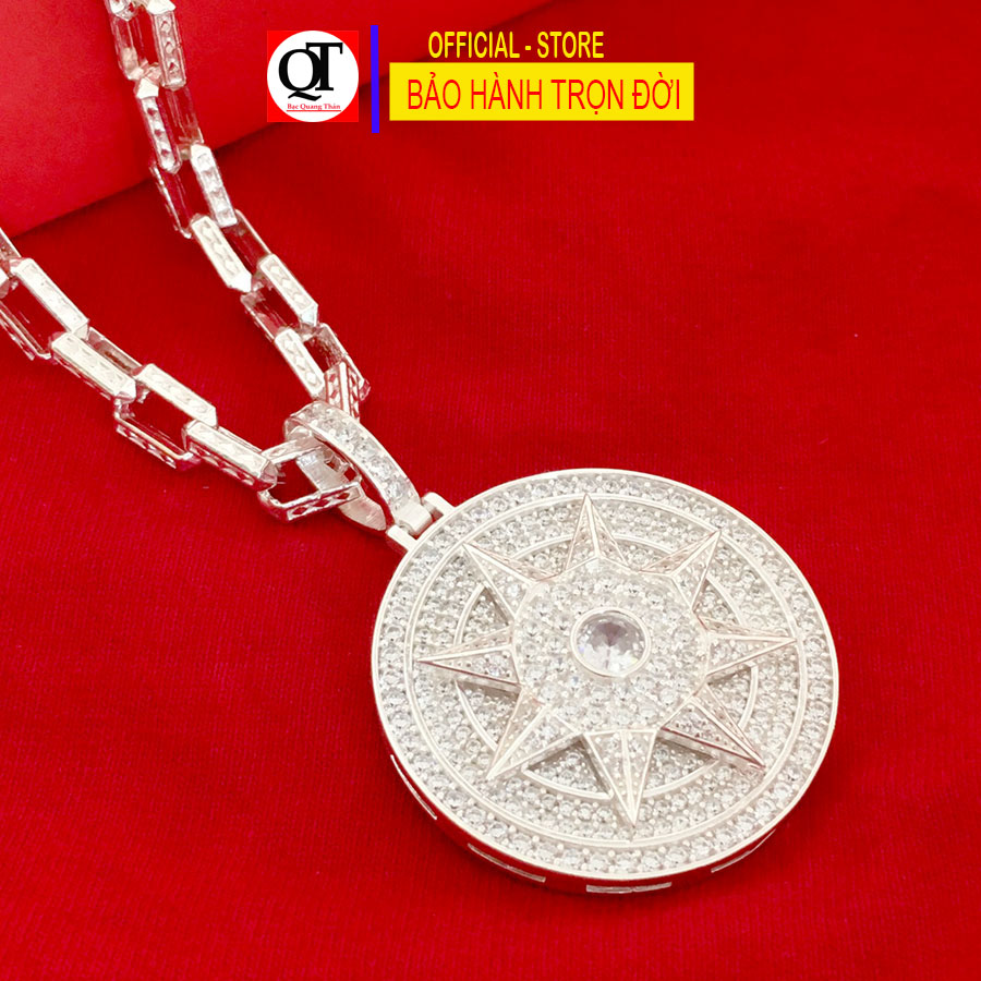 Mặt dây chuyền nam ngôi sao tám cánh chất liệu bạc ta gắn full đá rico cao cấp trang sức Bạc Quang Thản - QTMDNA14