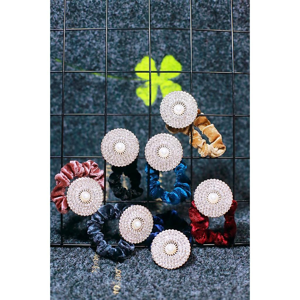 BUỘC TÓC DÂY NHUNG ĐÍNH ĐÁ BÔNG HOA