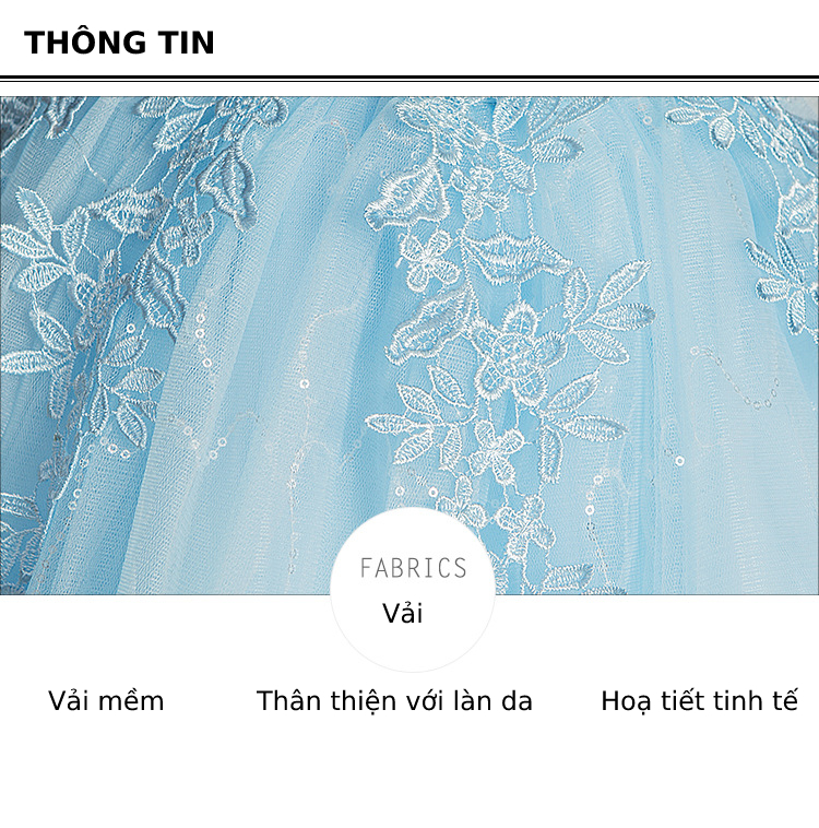 Váy đầm bé gái dễ thương, váy lưới bồng bềnh dự tiệc cho bé từ 6-12 tuổi màu xanh lam