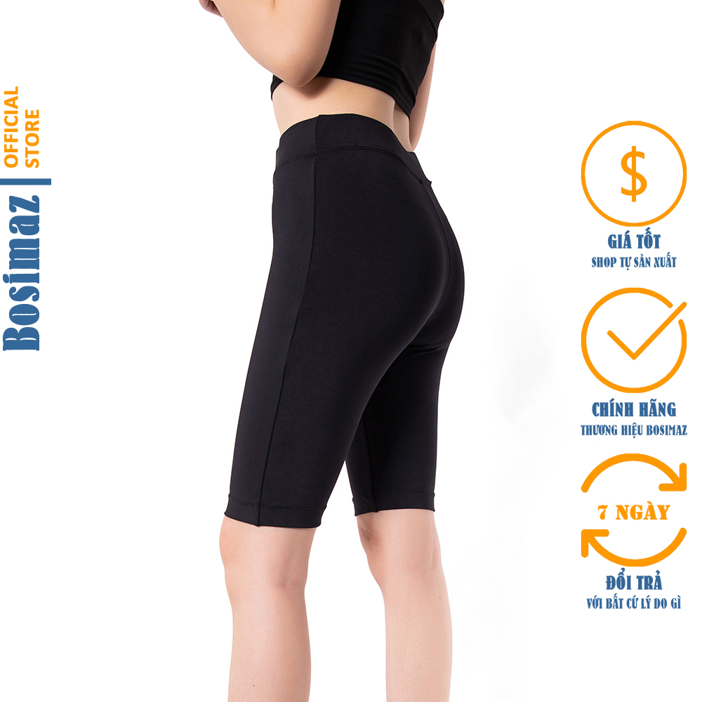 Quần Legging Nữ Bosimaz MS351 ngắn không túi màu đen cao cấp, thun co giãn 4 chiều, vải đẹp dày, thoáng mát