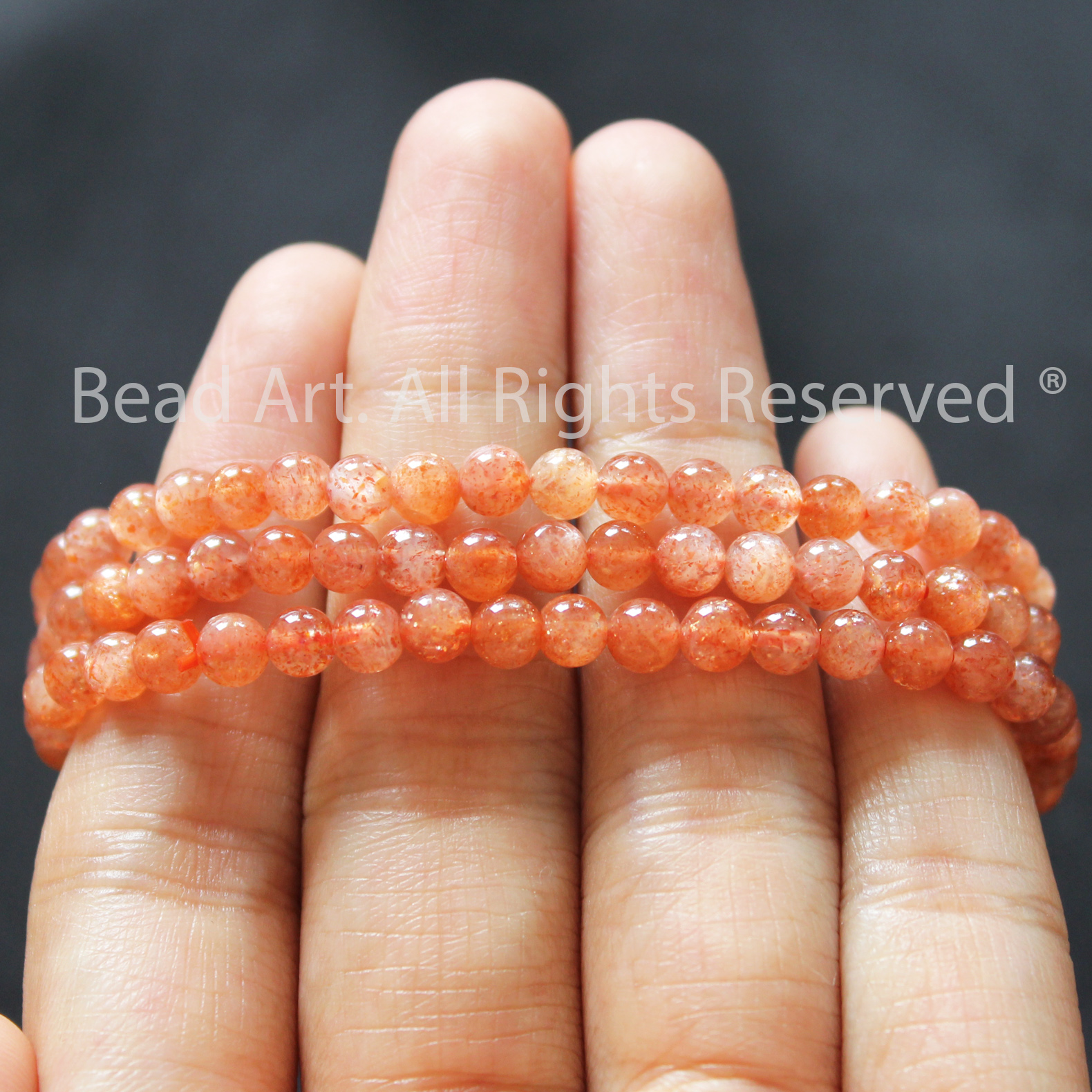 4MM Đá Sunstone, Đá Mặt Trời Tự Nhiên Màu Cam Loại A, Đá Phối Vòng Tay Phong Thuỷ, Chuỗi Hạt, Mệnh Hoả, Thổ - Bead Art