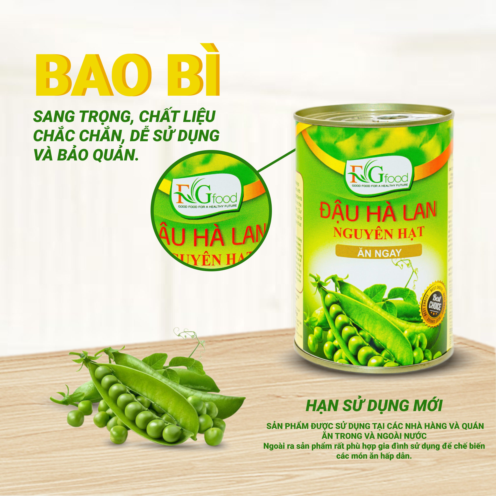 Đậu Hà Lan Nguyên Hạt F&amp;G Loại 1 - Lon 450gr Làm Salad, Các Món Hầm