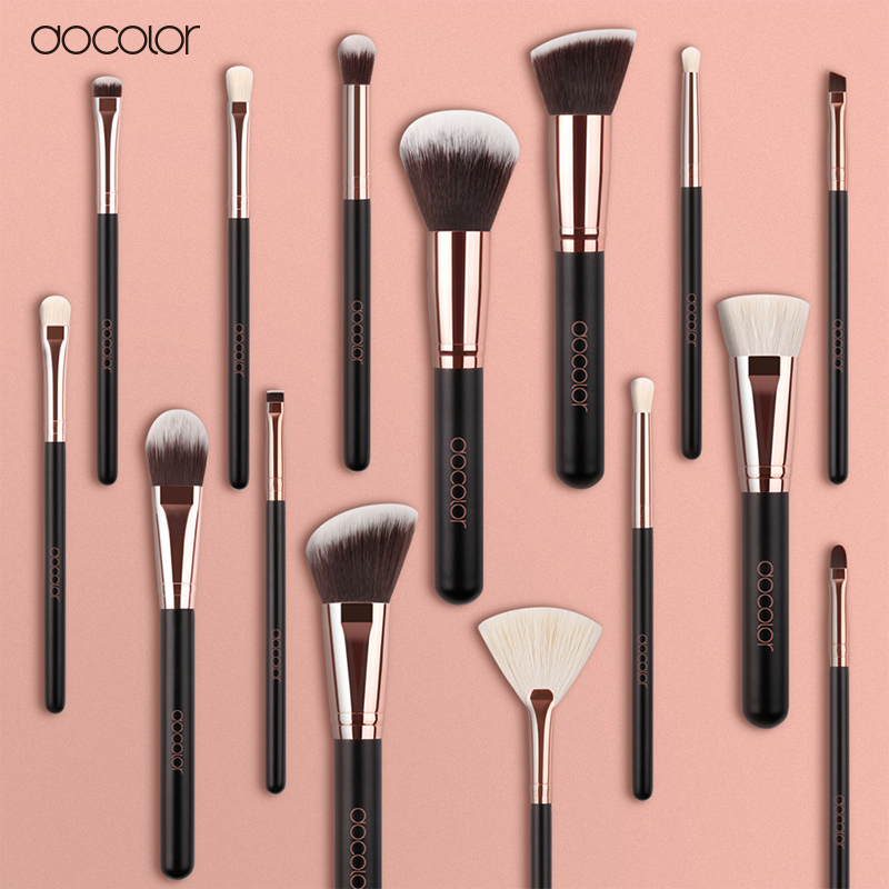 Bộ Cọ Trang Điểm lông thú Docolor 15 Pieces Rose Gold Makeup Brushes Set