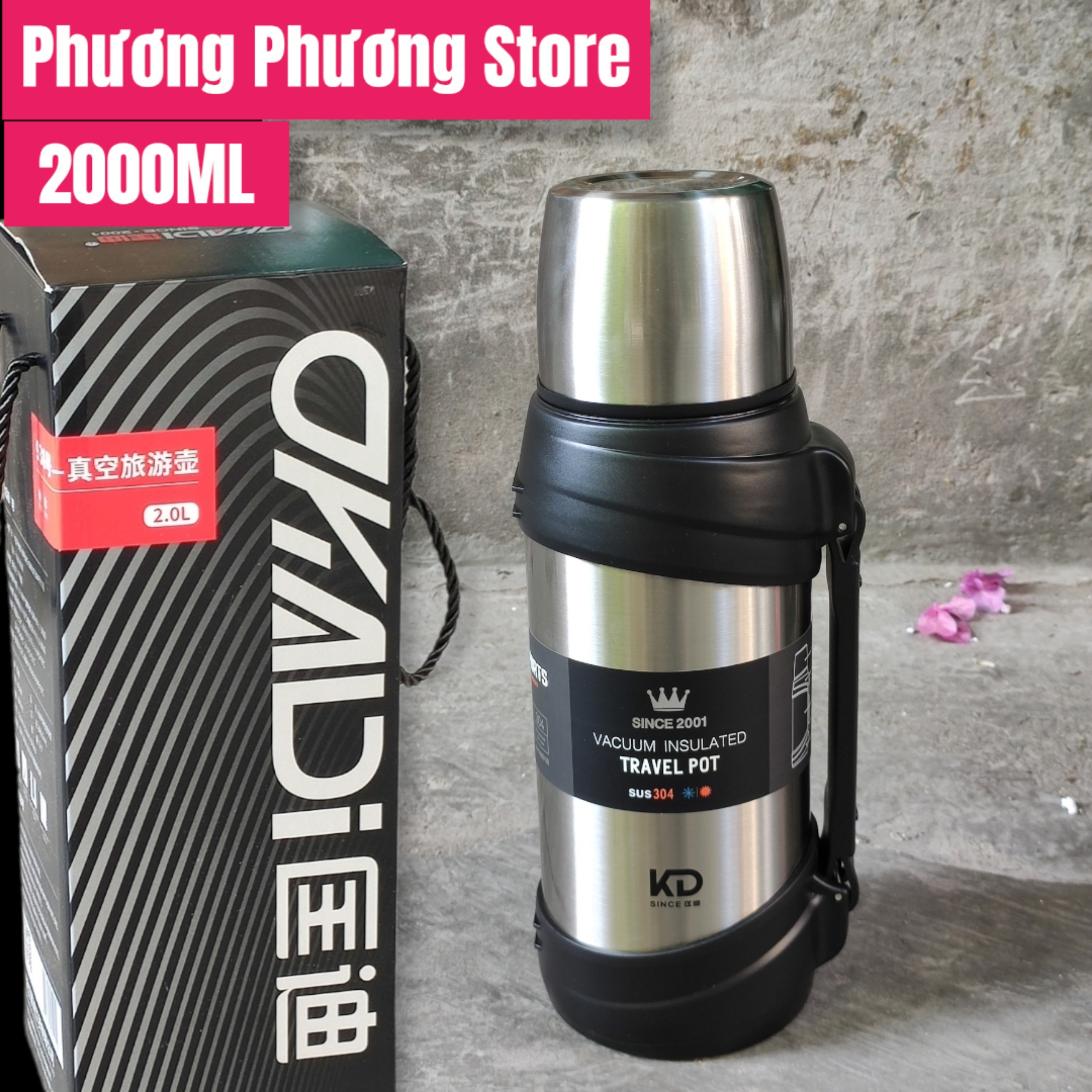 PHÍCH, BÌNH GIỮ NHIỆT GIỮ NÓNG LANH 48 H / PHÍCH, BÌNH GIỮ NHIỆT TRAVEL POT CÁCH NHIỆT 6 LỚP INOX 304 CAO CẤP DT 2.0 LÍT